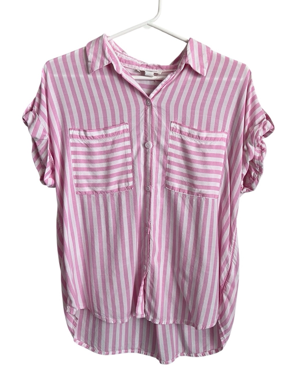Beach Lunch Lounge Shirt Camp Button Down Pink Cabana Stripe Beach Preppy Medium